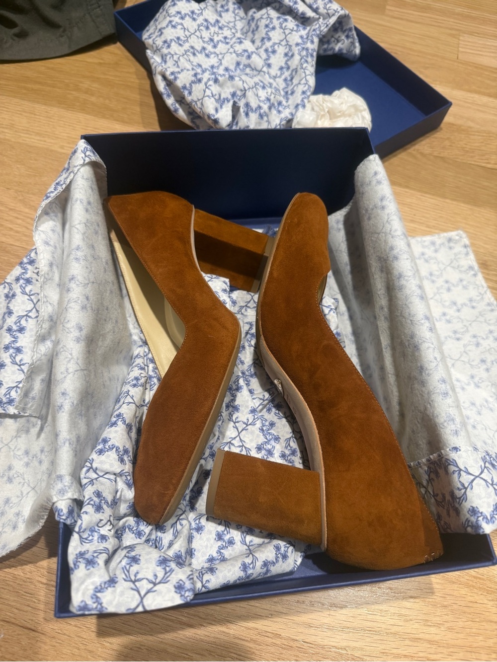Sarah Flint Suede Block Heel Pumps in Cognac Brown 9.5/40.5